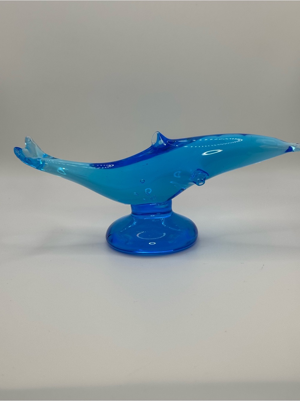 Vintage 1992 Ron Ray Signed Blue Art Glass Dolphin Figurine Sculpture